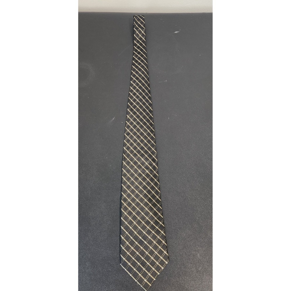 Foggia Handmade Pure Silk Tie – Black Gold Diamond Pattern – 59" Classic Vintage